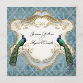 Royal Peacock Blue Wedding Invitation Kaart