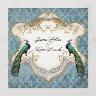 Royal Peacock Blue Wedding Invitation Kaart