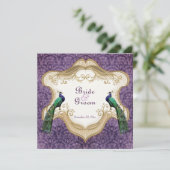 Royal Peacock Paars Wedding Invitation Kaart (Staand voorkant)