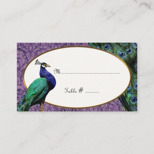 Royal Peacock Paarse Place Card Plaatskaartje (Voorkant)