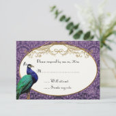 Royal Peacock Paarse RSVP-kaart RSVP Kaartje (Staand voorkant)