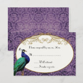 Royal Peacock Paarse RSVP-kaart RSVP Kaartje (Voorkant / Achterkant)
