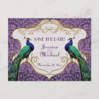 Royal Peacock (Paarse) Save the Date Briefkaart