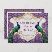 Royal Peacock (Paarse) Save the Date Briefkaart (Voorkant / Achterkant)