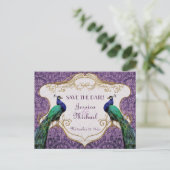 Royal Peacock (Paarse) Save the Date Briefkaart (Staand voorkant)