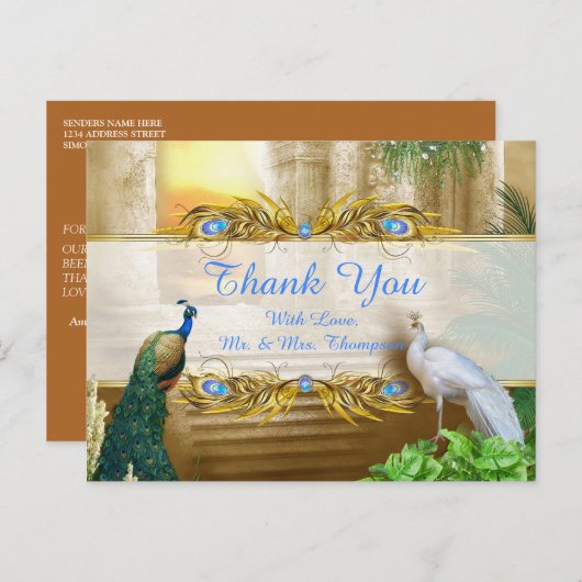 Royal Peacock Temple Dreams Bedankt Aankondigingskaart (Voorkant / Achterkant)