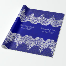 Royal Personalized Blue Lace Wrapping Paper Cadeaupapier