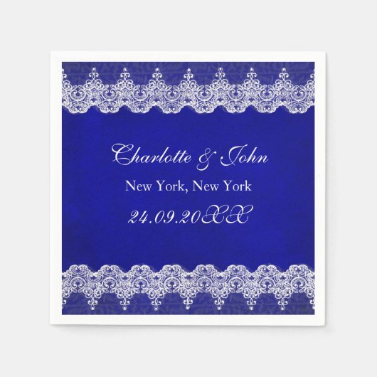 Royal Personalized Cobalt Lace Wedding Servet (Voorkant)