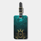 Royal Personalized Damask Turquoise Bagagelabel (Voorkant verticaal)