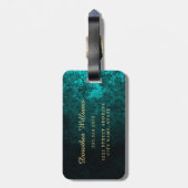 Royal Personalized Damask Turquoise Bagagelabel (Achterkant verticaal)