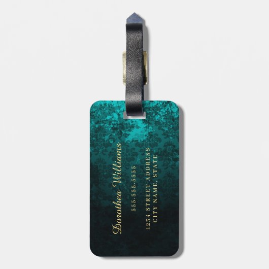 Royal Personalized Damask Turquoise Bagagelabel (Achterkant verticaal)