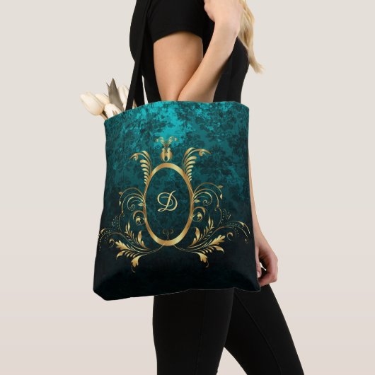 Royal Personalized Damask Turquoise Tote Bag (Dichtbij)