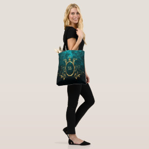 Royal Personalized Damask Turquoise Tote Bag