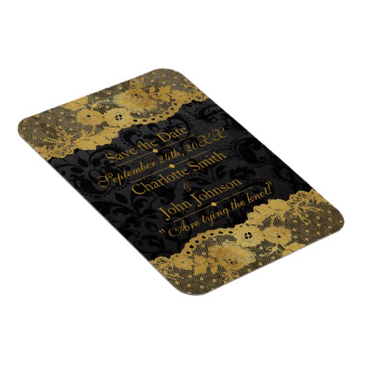 Royal Personalized Golden Black Lace Save the DAte Magneet (Rechterzijde)