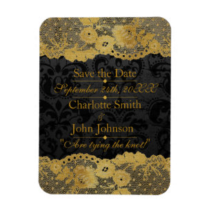 Royal Personalized Golden Black Lace Save the DAte Magneet