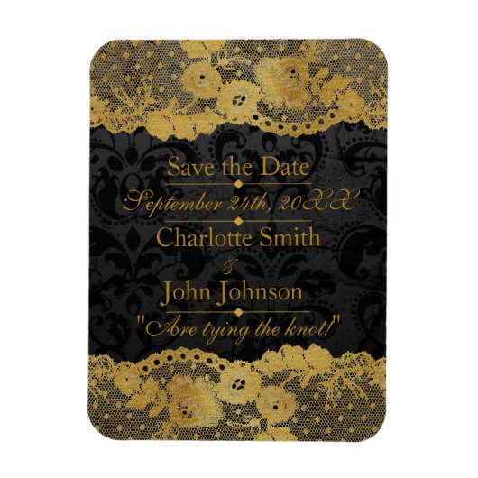 Royal Personalized Golden Black Lace Save the DAte Magneet (Verticaal)