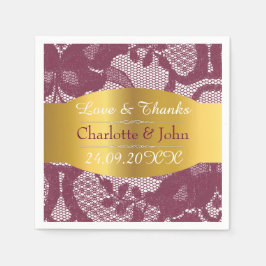 Royal Personalized Golden Burgundy Lace Wedding Servetten