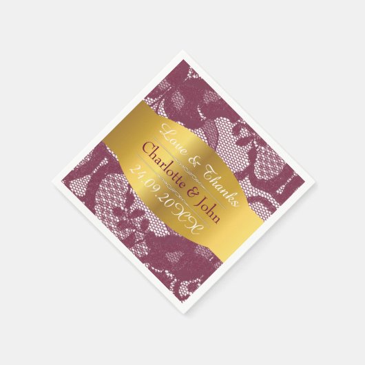 Royal Personalized Golden Burgundy Lace Wedding Servetten (Hoek)