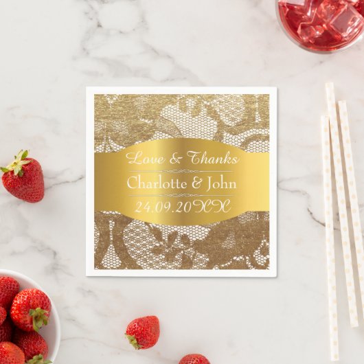 Royal Personalized Golden Grungy Lace Wedding Servetten (Insitu)