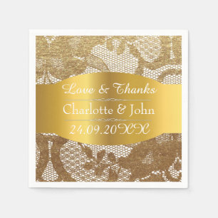 Royal Personalized Golden Grungy Lace Wedding Servetten