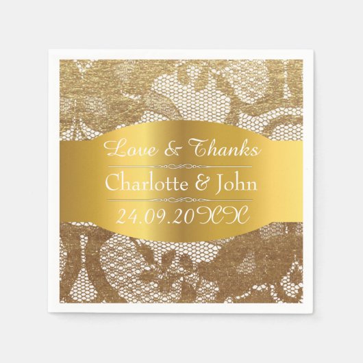 Royal Personalized Golden Grungy Lace Wedding Servetten (Voorkant)