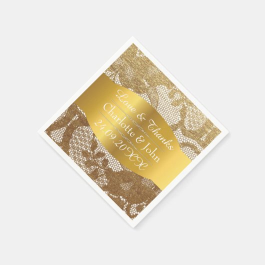 Royal Personalized Golden Grungy Lace Wedding Servetten (Hoek)