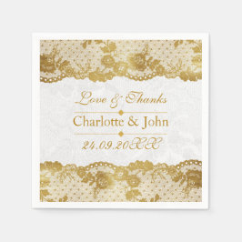 Royal Personalized Golden White Lace Wedding Servet