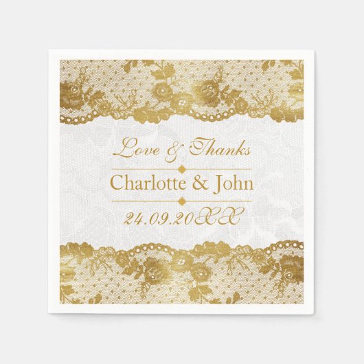 Royal Personalized Golden White Lace Wedding Servet (Voorkant)