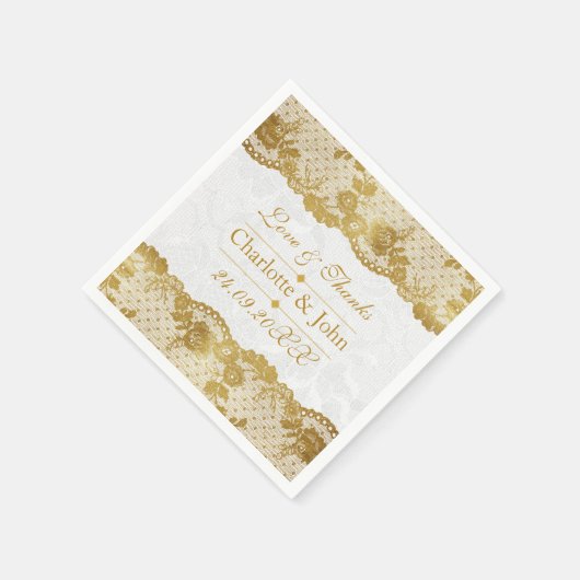Royal Personalized Golden White Lace Wedding Servet (Hoek)