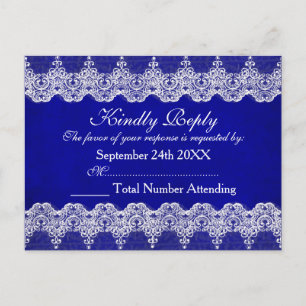 Royal Personalized RSVP Blue Cobalt Lace Briefkaar Uitnodiging Briefkaart