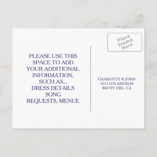 Royal Personalized RSVP Blue Cobalt Lace Briefkaar Uitnodiging Briefkaart (Achterkant)