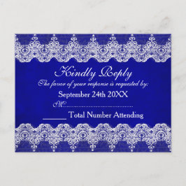 Royal Personalized RSVP Blue Cobalt Lace Briefkaar Uitnodiging Briefkaart