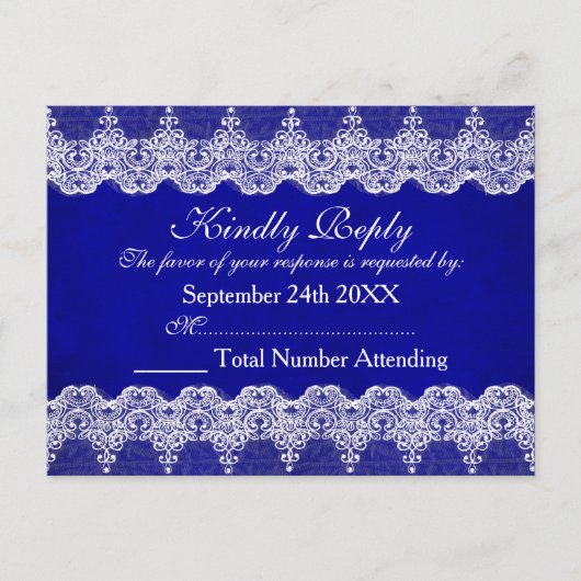 Royal Personalized RSVP Blue Cobalt Lace Briefkaar Uitnodiging Briefkaart (Voorkant)