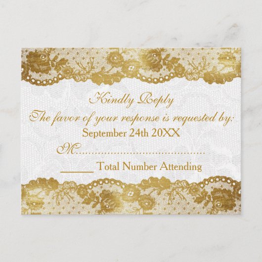 Royal Personalized RSVP Golden White Lace Briefkaa Uitnodiging Briefkaart (Voorkant)