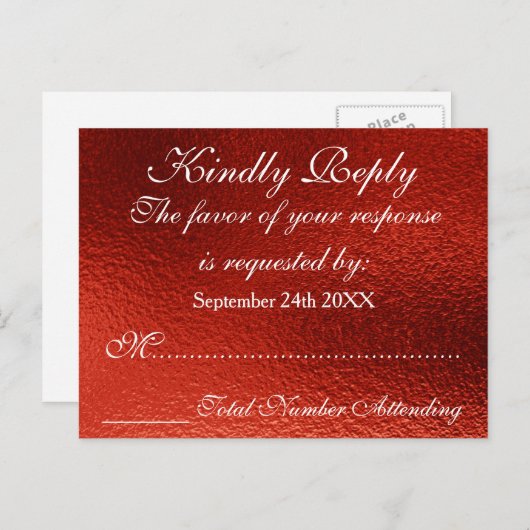 Royal Personalized RSVP Red Shiny Briefkaart (Voorkant / Achterkant)