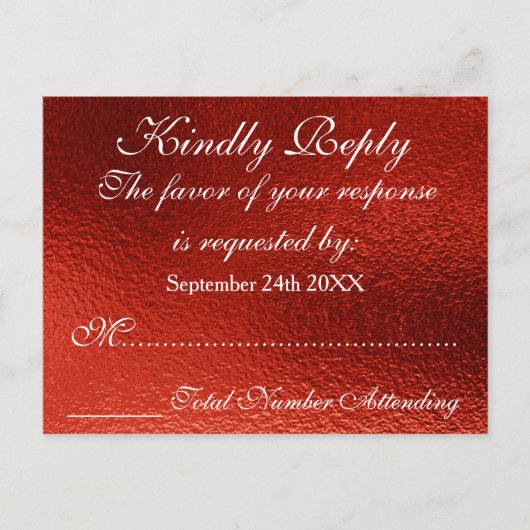 Royal Personalized RSVP Red Shiny Briefkaart (Voorkant)