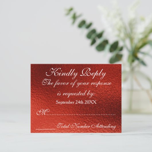 Royal Personalized RSVP Red Shiny Briefkaart (Staand voorkant)
