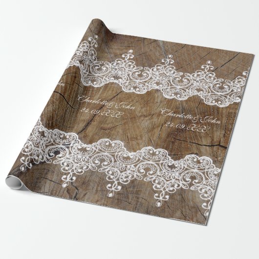 Royal Personalized Rustic Lace Wrapping Paper Cadeaupapier (Uitgerold)