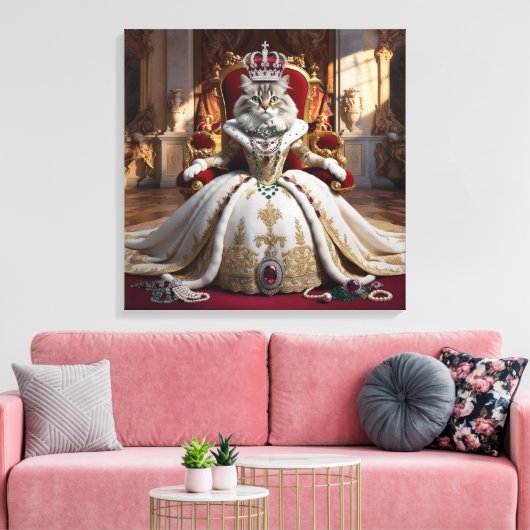 Royal Pet Queen Portrait - Luxe Digitale Kunst Canvas Afdruk (Insitu (Woonkamer))