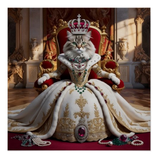 Royal Pet Queen Portrait - Luxe Digitale Kunst Perfect Poster (Voorkant)