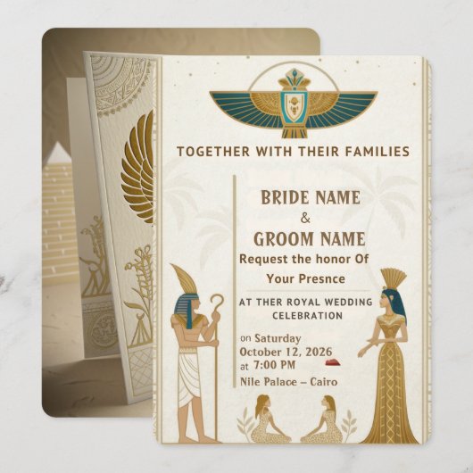 Royal Pharaonic Wedding Invitations Kaart (Voorkant / Achterkant)