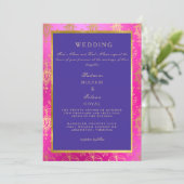 Royal Pink & Blue Colorful Wedding Invitation Kaart (Staand voorkant)