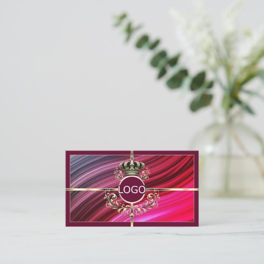Royal Pink Bourgondische gouden kroon met Logo QR- Visitekaartje (Staand voorkant)