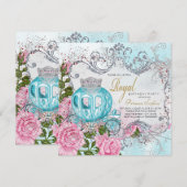 Royal Pink en Blauwgroen Blue Princess verjaardags Kaart (Voorkant / Achterkant)