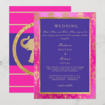 Royal Pink en Blue Colorful Wedding Invitation