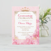 Royal Pink en Gold Quinceanera Uitnodiging (Staand voorkant)