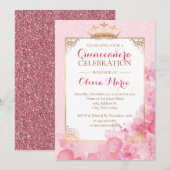 Royal Pink en Gold Quinceanera Uitnodiging (Voorkant / Achterkant)