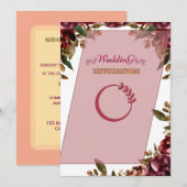 Royal Pink Floral Art Wedding Uitnodiging (Voorkant / Achterkant)