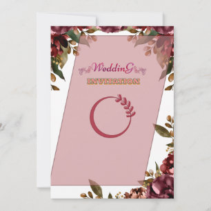 Royal Pink Floral Art Wedding Uitnodiging