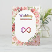 Royal Pink Floral Art Wedding Uitnodiging (Staand voorkant)
